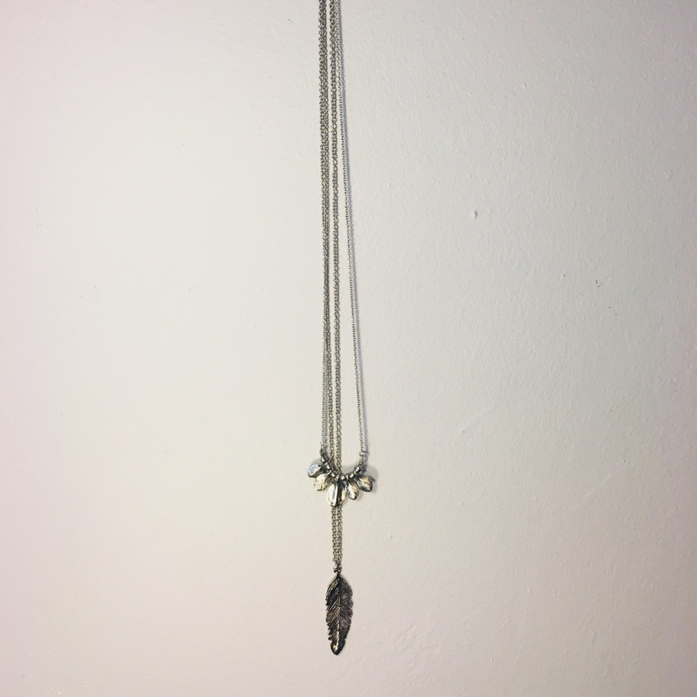 Forever 21 Dual Chain Silver Feather Necklace